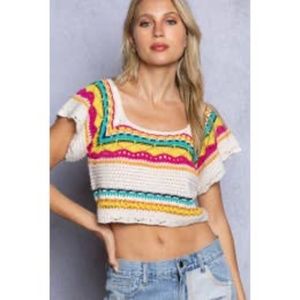Cropped Short Sleeve Thin Sweater Top